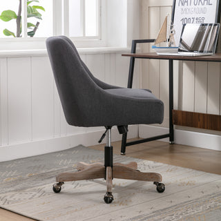 COOLMORE Office Chair Adjustable Height Swivel Chair with Wheels Linen Fabric Upholstered Computer Desk Chair with Wooden Legs (Charcoal grey Linen)