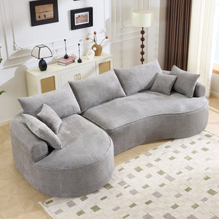 124.5" Modern Compressed Boneless Sofa | Grey Chenille Fabric | High-Resilience Sponge Filling | Modular Couch w/ 3 Back Pillows & 4 Throw Pillows | Extra Large Living Room Seating (NO Assembly Required)