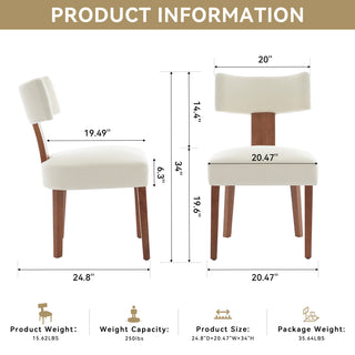 064-Set of 2 Linen Fabric Modern Armless Dining Chairs With Curved backrest and Solid Wooden Legs for Dining Room Living Room ,Beige