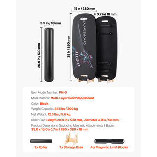 Wooden balance board with roller, view 5