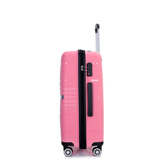 Lightweight Durable Hardshell Suitcase Set with Double Spinner Wheels and TSA Lock, Pink Polypropylene in 3 Sizes