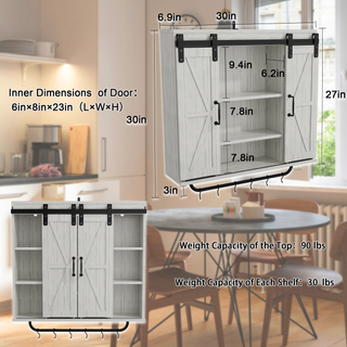 Rustic Wood Wall Storage Cabinet with Two Sliding Barn Doors, 3-Tier Farmhouse Vintage Cabinet for Kitchen, Dining, Bathroom, Living Room – Vintage Gray