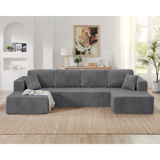 Gray U-Shaped Modular Sectional Sofa - Modern Corduroy Compressed Sleeper Couch