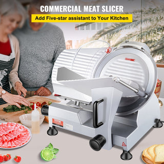240W Commercial Electric Meat Slicer | 10" Carbon Steel Deli Food Slicer with Adjustable Thickness