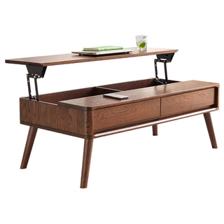 Elevating Center Table Low Table 100% Solid Oak Wood Top Plate Desk Coffee Table Width 100 x Depth 60 x Height 45 cm Study Desk Work From Home Easy To Assemble Walnut Color Wood With Storage Shelf