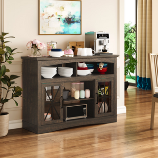 47 inch Farmhouse TV Stand with LED Lights, Brown