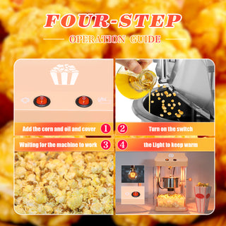 4 oz Tabletop Popcorn Machine - Stainless Steel Kettle Popper for Home Theater & Family Movie Night (Orange)