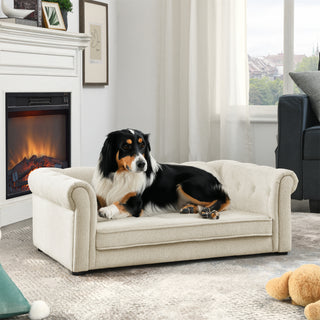 Modern Elegant Rectangle Pet Bed, Durable Elevated Dog Sofa, Beige Foam 40'*23'*14'