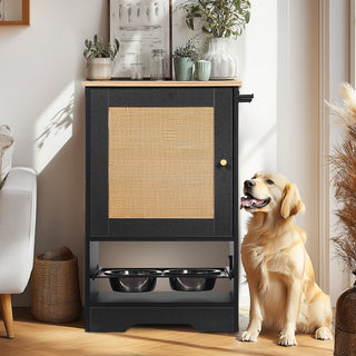 Black Elevated Pet Feeding Station with Hidden Storage Cabinet