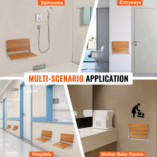 Folding Teak Shower Seat, 20.9 x 16'' Unfolded, Wall Mounted Fold Up Shower Bench with 500 lbs Load Capacity, Space Saving Home Care Fold Down Shower Chair, for Seniors Pregnant Women Children