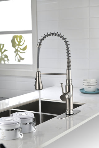 Commercial Single Handle Kitchen Faucet with Pull-Down Sprayer