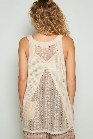 POL Lace Up Crochet Lace Tank