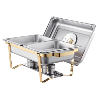 4 Qt 2 Pack Rectangle Chafing Dish Buffet Set Half Size Pan Stainless Steel Gold