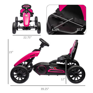 Aosom Kids Pedal Go Kart | Pink Outdoor Ride-On Toy with Handbrake and amp; Adjustable Seat