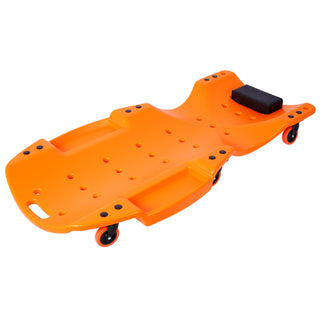 Plastic Creeper 48 Inch - Blow Molded Ergonomic HDPE Body with Padded Headrest & Dual Tool Trays - 440 Lbs Capacity ORANGE