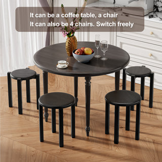 Set of 4 Solid Wood Stackable Stools | 18-Inch Wooden Nesting Tables with No Assembly Required