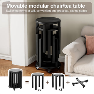 Set of 4 Solid Wood Stackable Stools | 18-Inch Wooden Nesting Tables with No Assembly Required