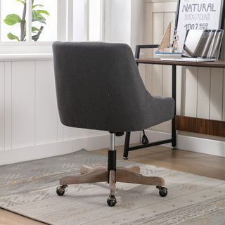 COOLMORE Office Chair Adjustable Height Swivel Chair with Wheels Linen Fabric Upholstered Computer Desk Chair with Wooden Legs (Charcoal grey Linen)
