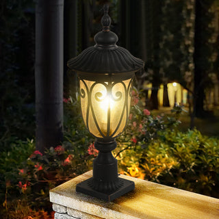 24'(H) 1-pack Vintage Black Outdoor Post Lantern - Waterproof Aluminum Lamp Post Light with Bubble Glass, Decorative Garden Pathway Lighting for Yard, Patio, or Driveway (Bulb Not Included)