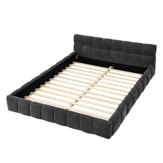 Modern Queen Upholstered Platform Bed Frame with Chenille Fabric, Dark Grey