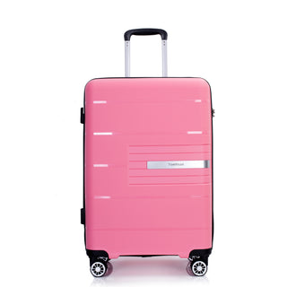 Lightweight Durable Hardshell Suitcase Set with Double Spinner Wheels and TSA Lock, Pink Polypropylene in 3 Sizes