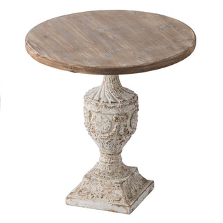 30 inch Antique Round Wood Table, French Country Pedestal Base