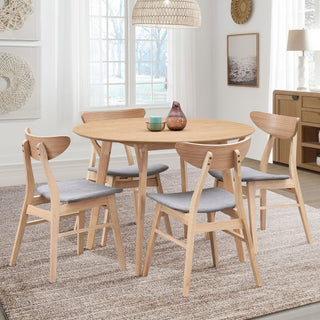 Wooden Dining Table Set,42.01 Inch Modern Simple Design Round Kitchen Table and Fabric Upholstered Dining Chairs for Dining Room, Kitchen, Saving Space(1 Table with 4 Chairs),Natural Ash
