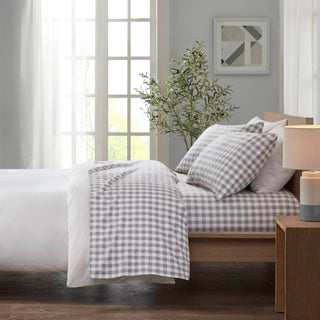 4 PCS King Printed Sheet Set Gray Herringbone Check
