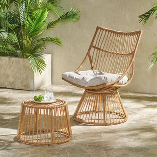 2-Piece Rattan Patio Set with Club Chair and Side Table, Beige and Light Brown