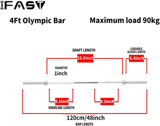 Barbell Bar for 2' Olympic Plates, Home Gym Weightlifting Bar 4Ft Solid Chrome Weight Bar Fitness Training Curl Barbell