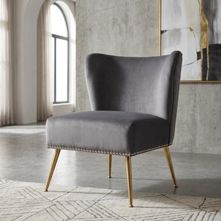 Printed Cloth Accent Chair, Armless Slipper Chair with Metal Legs, Modern Upholstered Side Chair for Living Room Bedroom Small Spaces