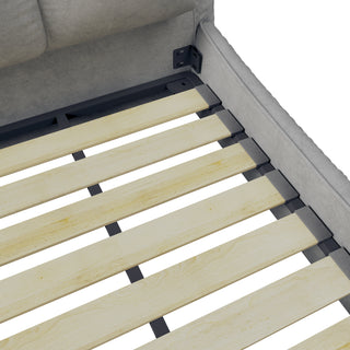 Queen Size Upholstered Platform Bed with Oversized Padded Backrest, Thickening Pinewooden Slats and Solid Wood Leg,Grey(New Sku:W1885S00020)