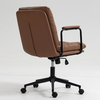 Mid Back Office Chair - Ergonomic PU Leather Desk Task Chair with Wheels, Armrests, and 40° Reclining Back (Brown)