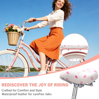 24 Inch Cruiser Bike for Girls, Single Speed Commuter Bicycle with Wicker Basket & Rear Rack, High Carbon Steel Frame Comfort City Bike for Outdoor Riding,Peach Pink Color