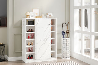 Marble White Shoe Cabinet | 6-Layer "High-Velocity" Footwear Chassis | [TOTAL-ORGANIZATION EXTRACTION-WELD] | Industrial-Grade Sliding-Door Logic &amp; 30-Pair Capacity Technology