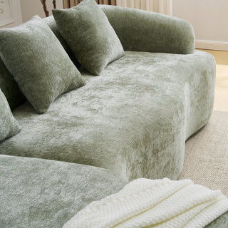 Full Compression L-Shape Sectional Sofa w/ Curved Chaise | Green Modular Chenille Fabric Couch | High-Density Foam for Apartment & Small Space Living Room | No Assembly Required