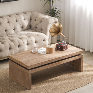 Modern Rustic Wood Coffee Table – Rectangular Living Room Center Table with Floating Top Design 47.6' L * 23.6' W * 16.3' H