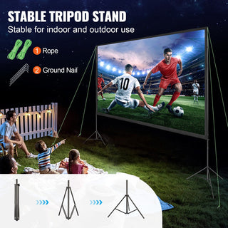 Projector Screen with Stand 150 Inch | 16:9 4K 1080P HD Outdoor Movie Screen with Tripods & Carry Bag | Wrinkle-Free Projection Screen for Home Theater & Backyard Movie Night