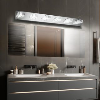 38 inch modern chrome 6-light LED vanity light with square acrylic shades