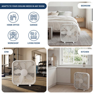 20 Inch Box Fan, 3-Speed Portable Cooling Fan With Carry Handle, Quiet High Velocity Air Circulator, 80W Powerful Airflow, Slim & Lightweight, Floor Fan for Bedroom, Home, Office, Dorm, Garage, White
