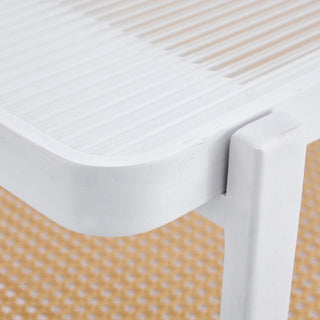 Modern Minimalist White Double-Layered Solid Wood Coffee Table with Glass Top and Imitation Rattan Edge, Rectangular Table for Living Room, Dining Room, and Bedroom