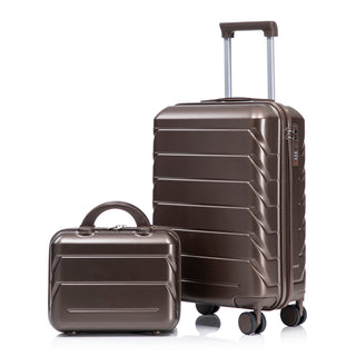 Brown ABS Spinner Luggage Set 14' & 20', with Combination Lock and 14' Cosmetic Case