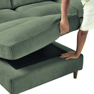 Modern U-Shape Modular Sectional Sofa - 6-Seat Corduroy, Olive Green