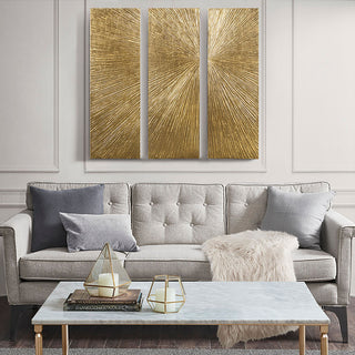 Hand painted gold burst triptych 3-piece dimensional wall art set
