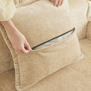 Modular L-Shape Sectional Boneless Sofa with Ottoman, Light Camel