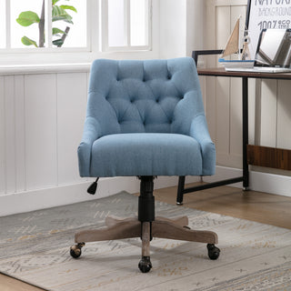 COOLMORE Office Chair Adjustable Height Swivel Chair with Wheels Linen Fabric Upholstered Computer Desk Chair with Wooden Legs (Navy Linen)