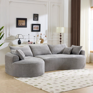 124.5" Modern Compressed Boneless Sofa | Grey Chenille Fabric | High-Resilience Sponge Filling | Modular Couch w/ 3 Back Pillows & 4 Throw Pillows | Extra Large Living Room Seating (NO Assembly Required)