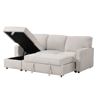 U_STYLE Upholstery Sleeper Sectional Sofa with Storage Space, USB port, 2 cup holders on Back Cushions(same sku; WY000335AAA)