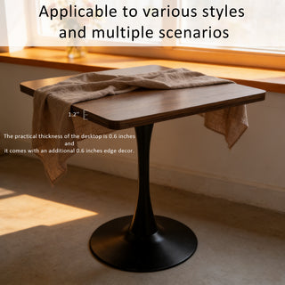 Square Dining Table, 27.6' Tulip Table with Thickened Edge Decor Tabletop & Metal Pedestal, Mid Century Modern Bistro Table for Kitchen, Small Places, Living Room, Cafe ( Walnut Color)