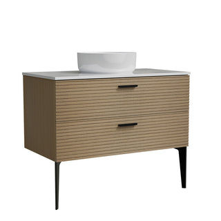 Emilia 36' Striped Natural Oak Bathroom Vanity with Ceramic Sink, Freestanding Bathroom Vanity for Modern Bathroom, KD